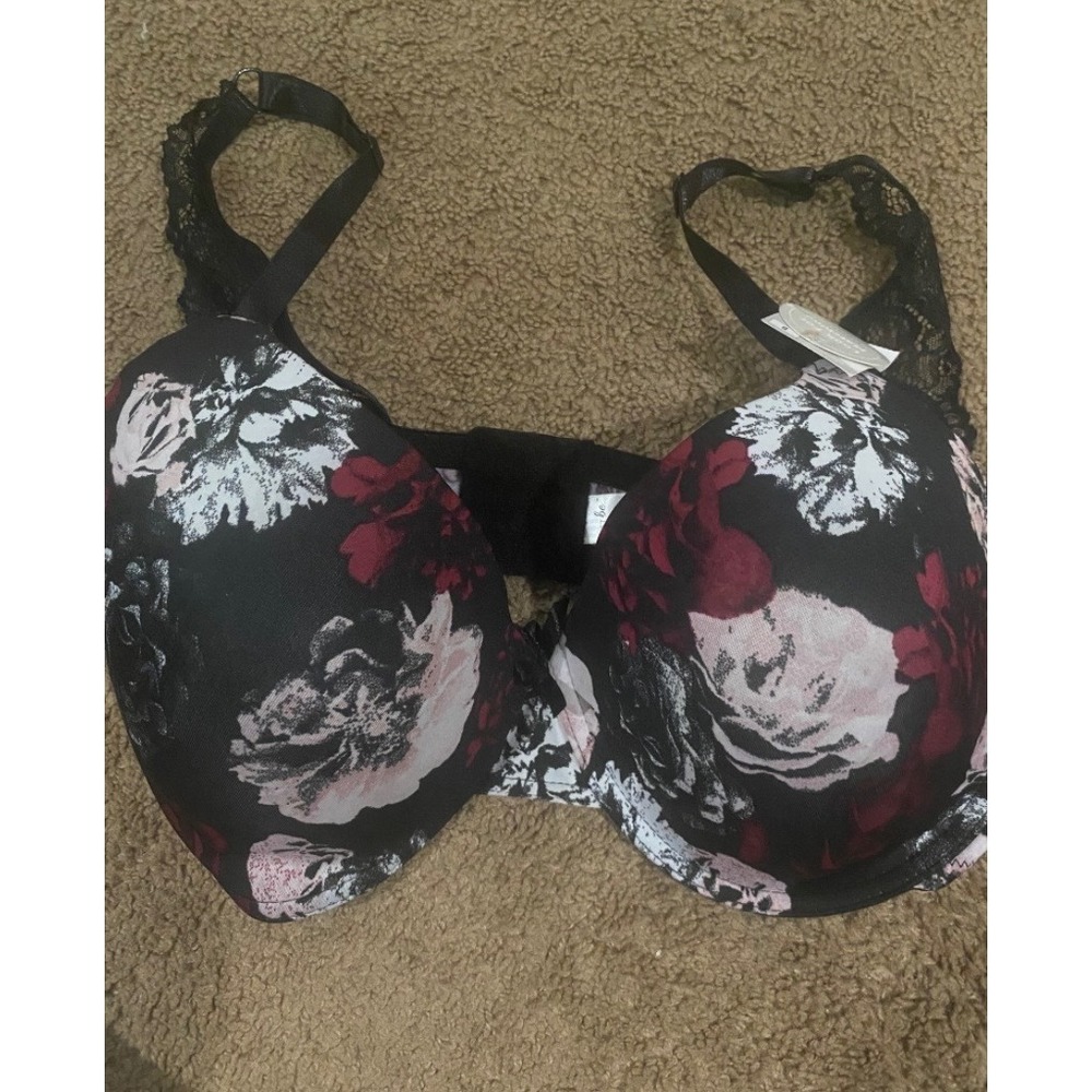 #207 Floral Plum Womens Just Be Micro Fiber Bra 42D Lace Straps Underwire